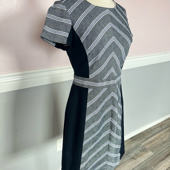 J Crew Womens Linen Striped Patchwork Back Zipped Short Sleeve Dress Blue SZ 6P - Picture 4 of 16